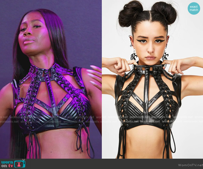 Dolls Kill Lunar Rude Awakening Harness Bra Top worn by Kiki Barth (Kiki Barth) on The Real Housewives of Miami