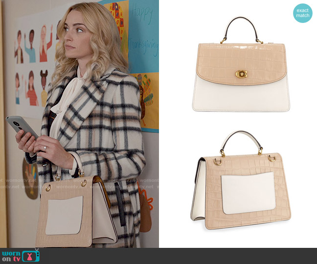 Coach Parker 32 Two-Tone Croc-Embossed Leather Top-Handle Bag worn by Georgia Miller (Brianne Howey) on Ginny & Georgia