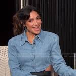 Courtney Mazza Lopez’s blue cropped denim shirt on E! News