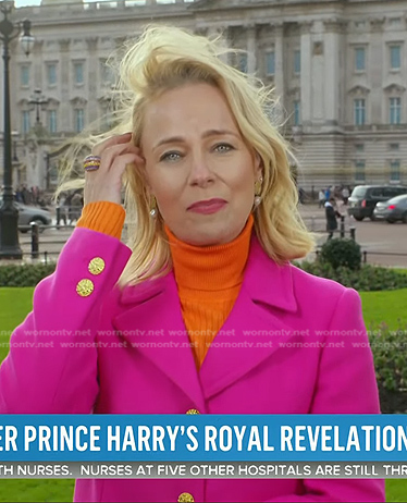 Daisy McAndrew’s pink coat with gold buttons on Today