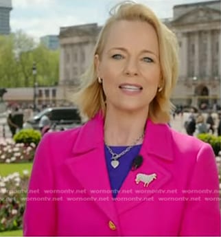 Daisy McAndrew’s pink coat with gold buttons on Today