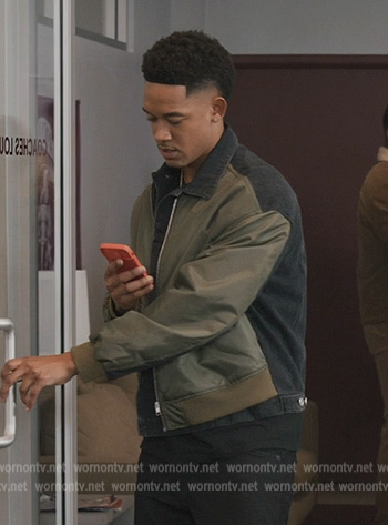 Damon’s mixed media bomber jacket on All American Homecoming