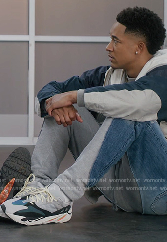 Damon’s white and blue sneakers on All American Homecoming