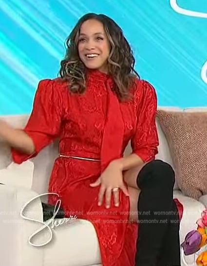 Dana Ramirez’s red floral tie neck dress on Sherri
