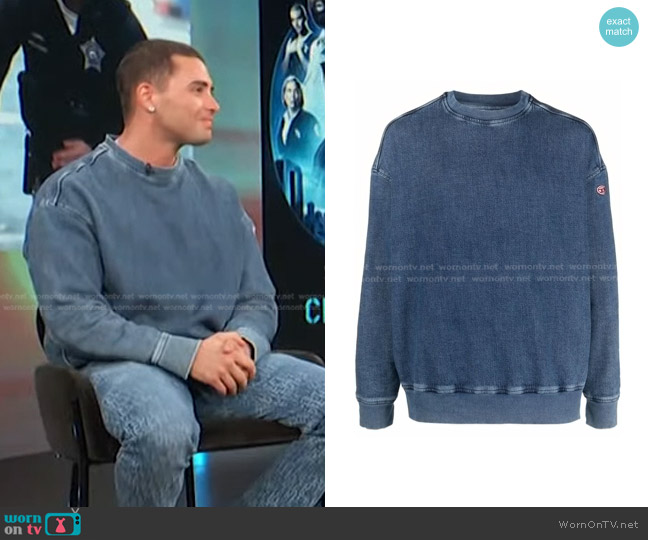 Diesel D-Krib Track Denim Sweatshirt worn by Benjamin Levy Aguilar on Access Hollywood