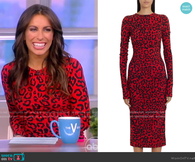 Dolce & Gabbana Leopard Print Ruched Midi Dress worn by Alyssa Farah Griffin on The View