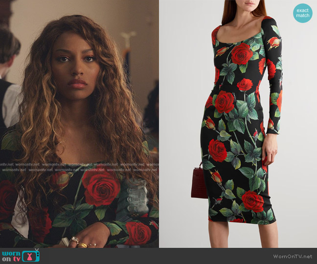 Dolce & Gabbana Floral-Print Stretch-Silk Midi Dress worn by Monet de Haan (Savannah Lee Smith) on Gossip Girl
