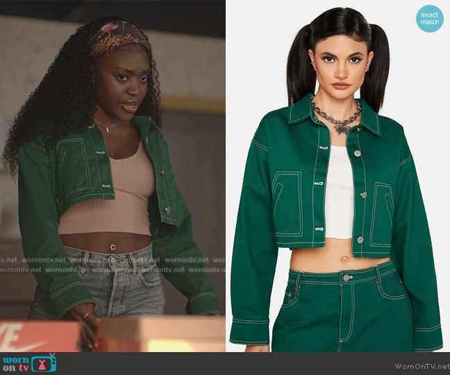 Dolls Kill Popular Envy Denim Jacket worn by Tasha Rivers (Zuri Reed) on National Treasure: Edge of History