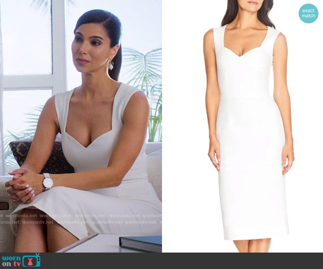 Dress the Population Elle Sheath in White worn by Elena Roarke (Roselyn Sanchez) on Fantasy Island
