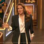 Drew’s tie neck blouse and blazer on The Drew Barrymore Show