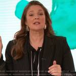 Drew’s black contrast trim blouse and blazer on The Drew Barrymore Show