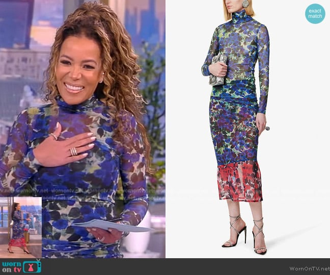 Dries Van Noten Heyser Floral Print Mesh Turtleneck worn by Sunny Hostin on The View