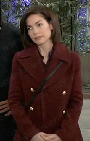 Elizabeth’s burgundy peacoat on General Hospital
