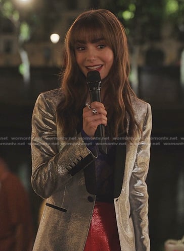 Emily’s metallic blazer on Emily in Paris