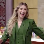 Emma Roberts’ green blazer and skirt on Live with Kelly and Ryan