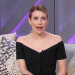 Emma Roberts’s black off shoulder top and boots on The Kelly Clarkson Show
