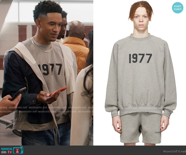 Essentials Gray Cotton Sweatshirt worn by Damon (Peyton Alex Smith) on All American Homecoming