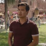 Ethan’s maroon stripe trim polo on National Treasure: Edge of History