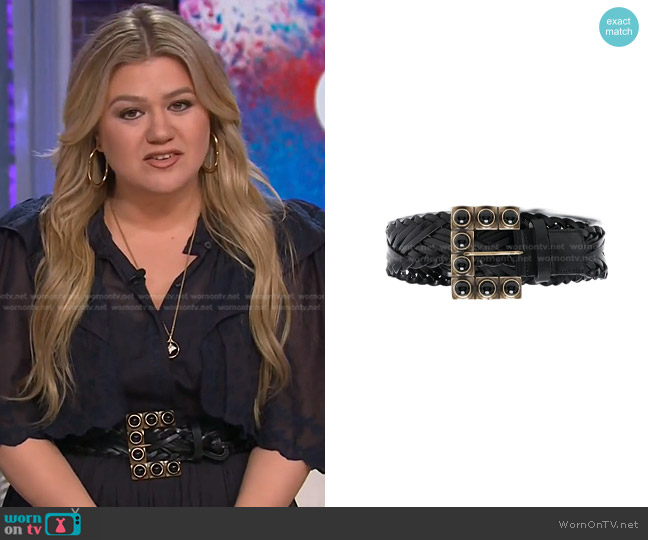 Etro Interwoven Leather Buckle Belt worn by Kelly Clarkson on The Kelly Clarkson Show