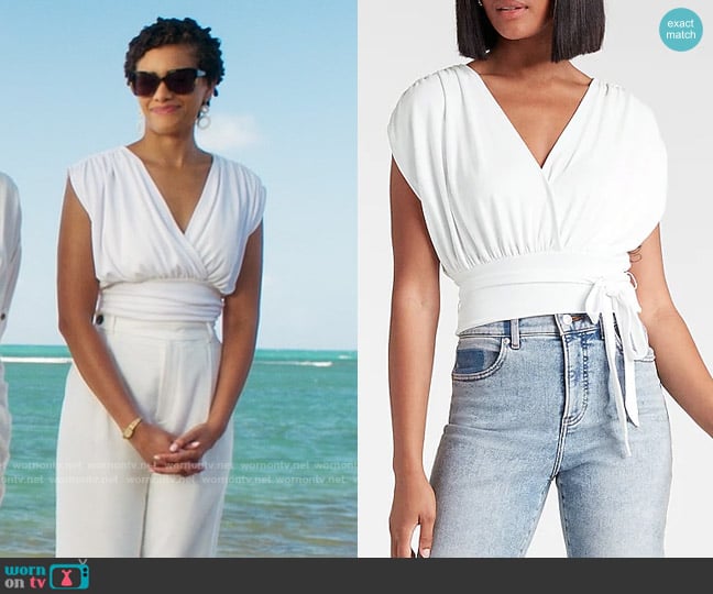 Express Silky Sueded Jersey Draped Front Top worn by Ruby Akuda (Kiara Barnes) on Fantasy Island