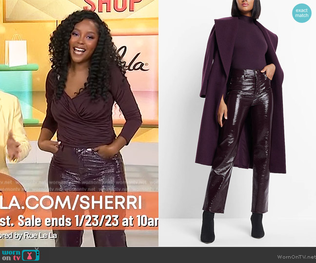 Express Super High Waisted Faux Patent Leather Modern Straight Pant worn by Makho Ndlovu on Sherri