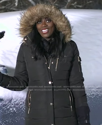 Faith Abubey’s black puffer coat on Good Morning America