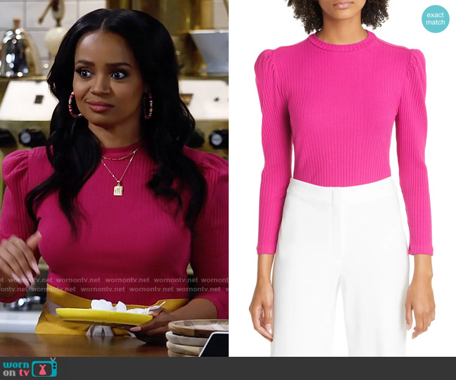 Farm Rio Rib Stretch Organic Cotton Bodysuit in Pink worn by Randi (Kyla Pratt) on Call Me Kat