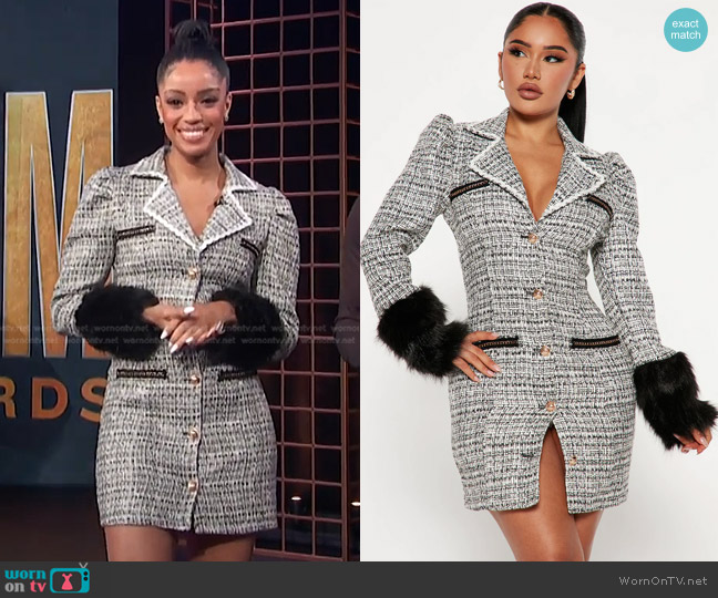 Fashion Nova Brielle Tweed Blazer Dress worn by Francesca Amiker on E! News