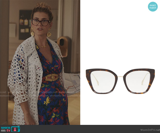 Fendi Baguette cat-eye acetate and metal glasses worn by Madeline Wheeler (Kate Walsh) on Emily in Paris