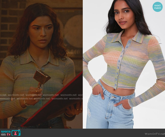 Forever 21 Space Dye Cardigan Sweater worn by Jess Valenzuela (Lisette Olivera) on National Treasure: Edge of History