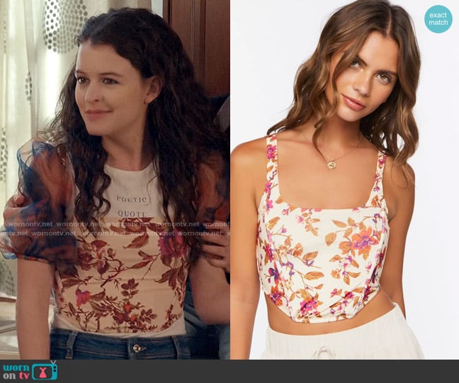 Forever 21 Floral Bustier Crop Top worn by Maxine Baker (Sara Waisglass) on Ginny & Georgia