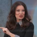 Fran Drescher’s black houndstooth collar sweater on Access Hollywood