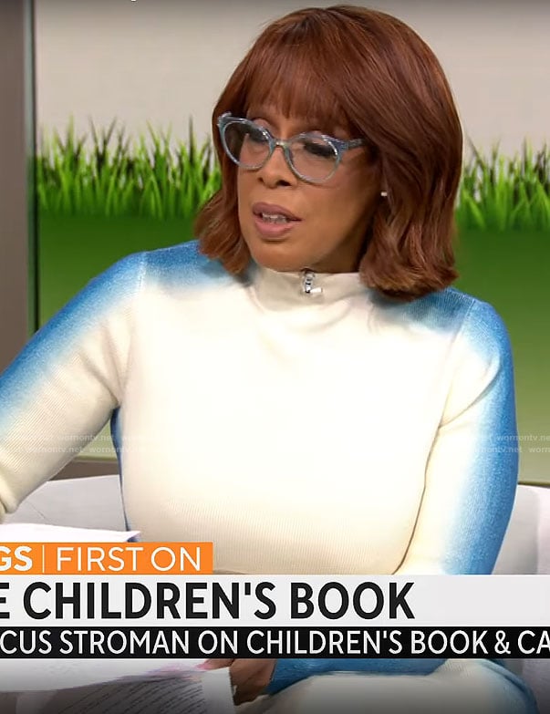 Gayle King’s white and blue ombre dress on CBS Mornings
