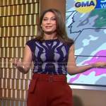 Ginger’s navy print top and brown belted pants on Good Morning America