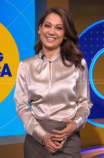 Ginger’s keyhole satin blouse on Good Morning America
