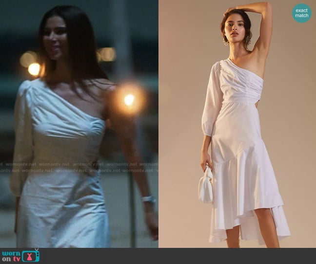 Guapa One-Shoulder Midi Dress worn by Elena Roarke (Roselyn Sanchez) on Fantasy Island