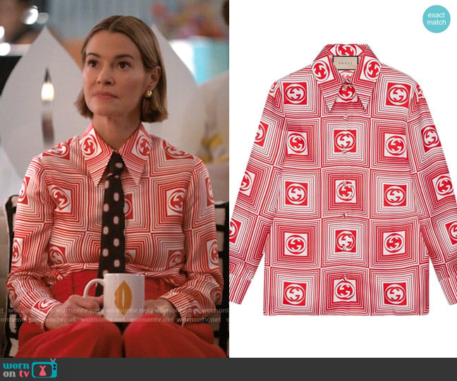 Gucci Interlocking G check print shirt worn by Alice Pieszecki (Leisha Hailey) on The L Word Generation Q