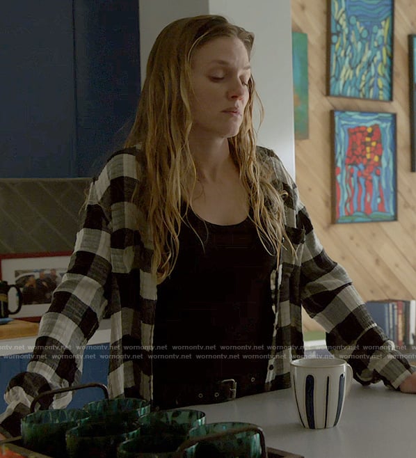 Hailey’s black and white checked shirt on Chicago PD