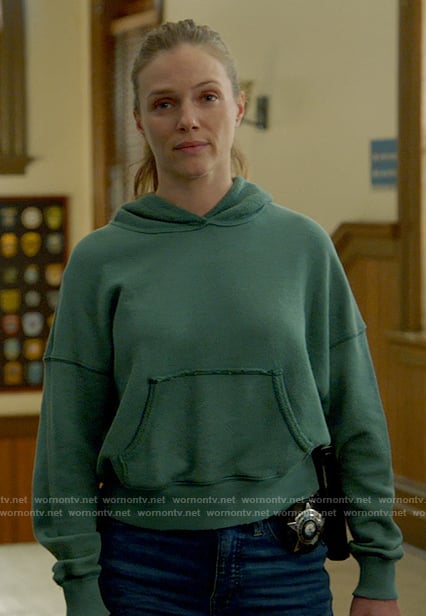 Hailey’s teal green hoodie on Chicago PD