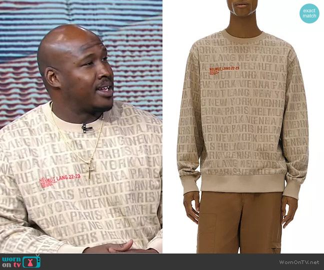Helmut Lang Cotton Logo Print Crewneck Sweatshirt worn by Jonathan Irons on Good Morning America