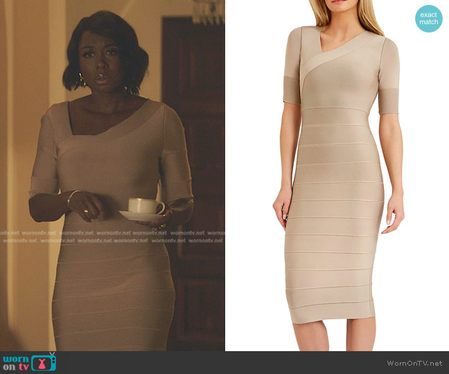 Herve Leger Icon Asymmetrical Body-Con Midi-Dress worn by Camille de Haan (Amanda Warren) on Gossip Girl