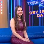 Hilary Sheinbaum’s burgundy ruched leather dress on Good Morning America