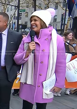 Hoda’s pink coat and floral drop earrings on Today