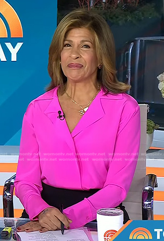 Hoda’s pink blouse and black pants on Today