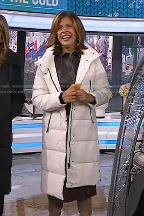 Hoda’s white long down coat on Today