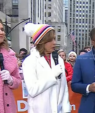 Hoda’s white striped beanie on Today