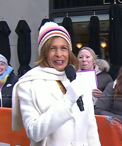 Hoda’s white striped beanie on Today