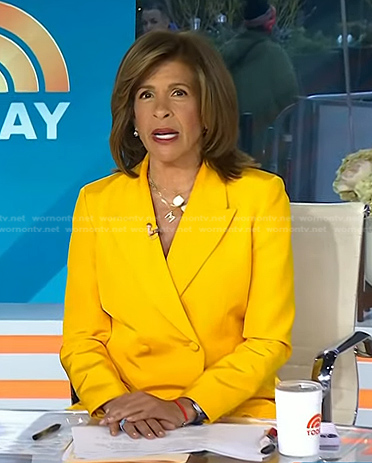 Hoda’s yellow double breasted blazer and pants on Today