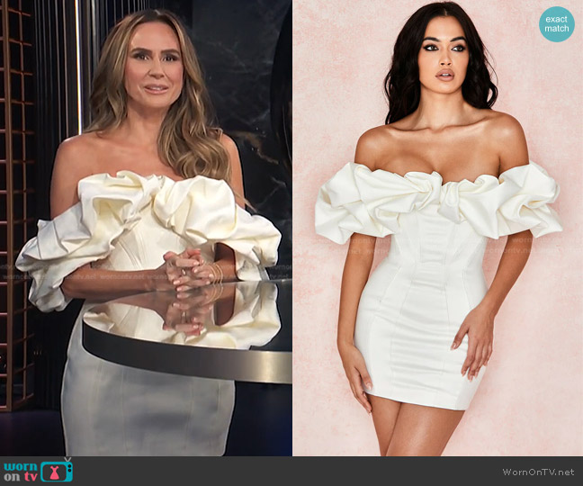 House of CB Selena Satin Ruffle Strapless Dress worn by Keltie Knight on E! News