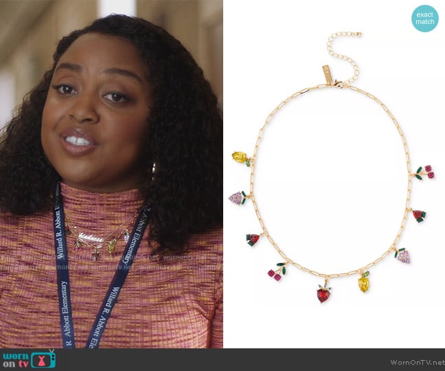 INC International Concepts Gold-Tone Mixed Stone Fruit Shaky Charm Necklace worn by Janine Teagues (Quinta Brunson) on Abbott Elementary